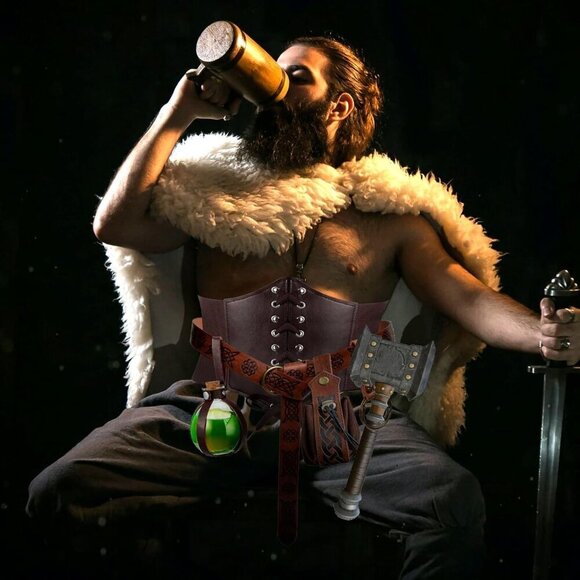 Medieval Renaissance Belt Pouch Cork Potion Bottle Costume Accessory Set - Picture 7 of 9